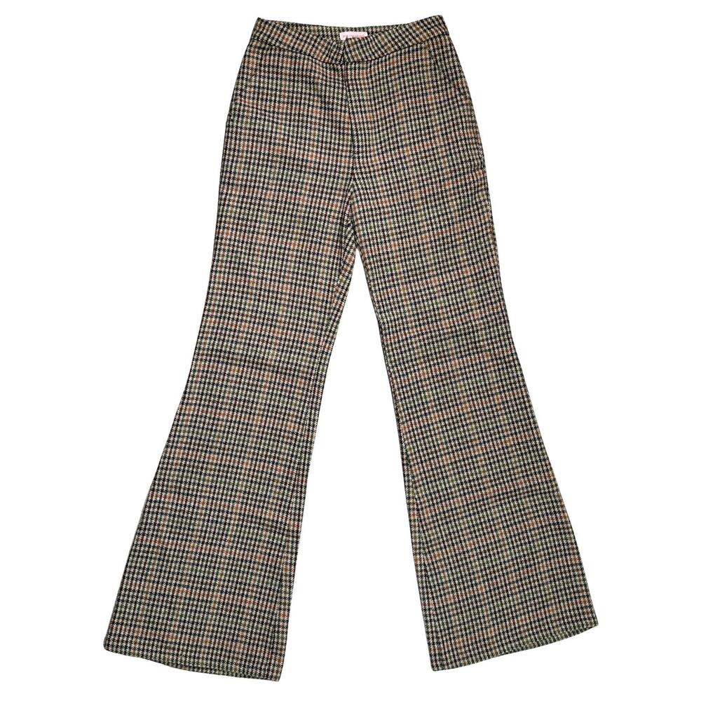 Re:named Plaid High Waist Flare Pants Tan Green Red Small